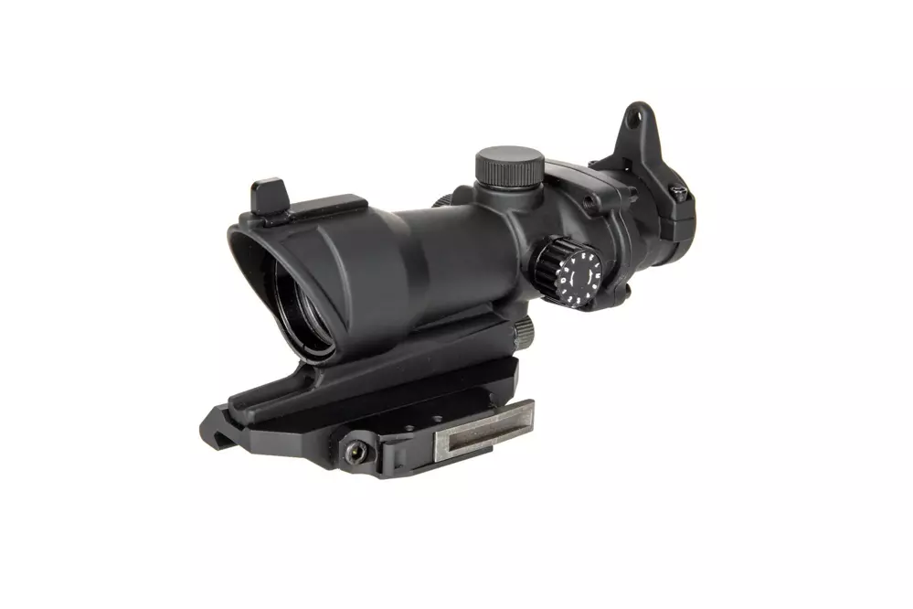 Airsoftová zbraň puškohled ACOG Style 4x32 s bleskem Killflash, osvětlením a montážem QD V2 - černý