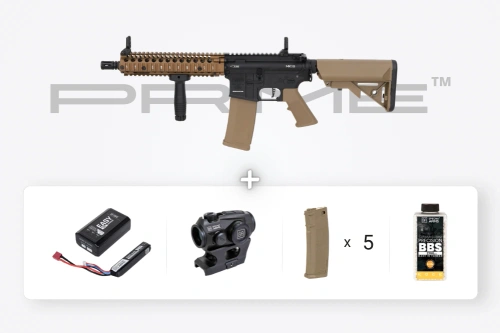 Zestaw startowy ASG: Karabinek MK18 SA-P19 PRIME BLDC (Daniel Defense) – Chaos Bronze