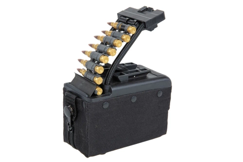 Chargeur électrique A&amp;K de 2.000 coups pour les répliques de type M249 avec des munitions d'imitation Noir